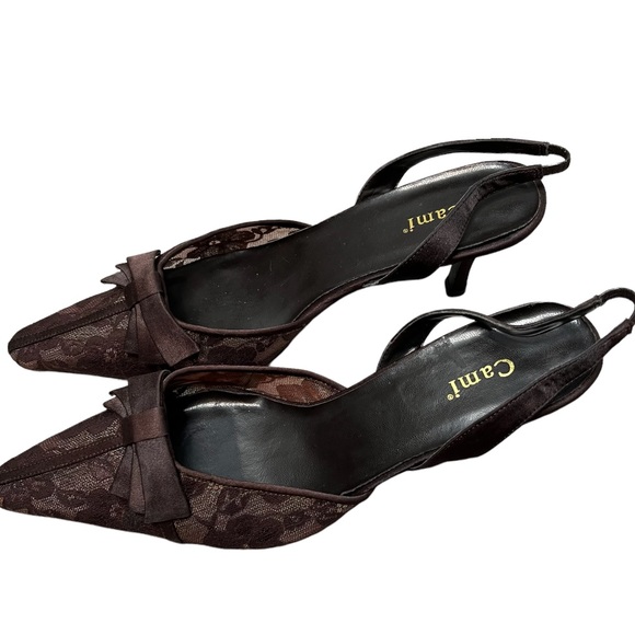 Cami women’s Brown Lace Slingback pointed toe Dress Heels size 10B - Picture 1 of 5